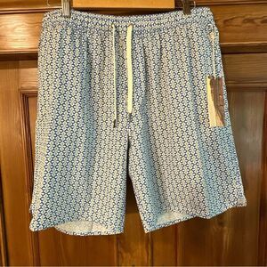 Fair Harbor Blue and White Geometric Swim board Shorts 2XL NEW With Tags